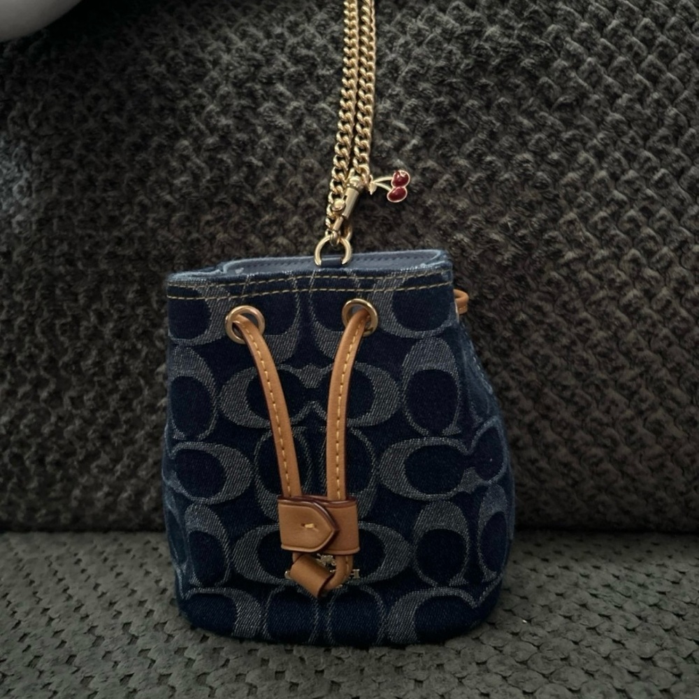Coach Blue and Tan Mini Bucket Bag